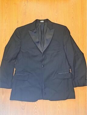 Jos A Bank Tuxedo Jacket Mens 46R Black Wool Peak Lapels